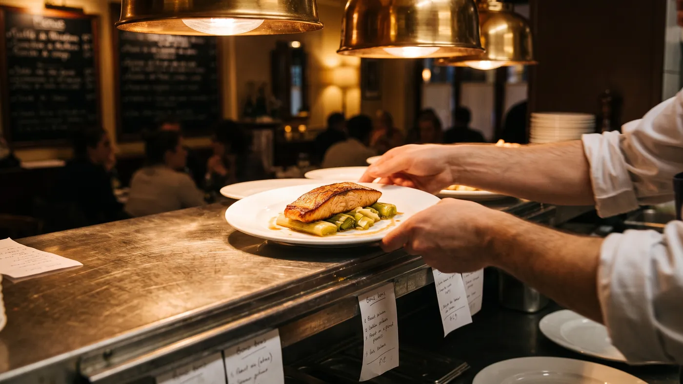 Saumon rôti accompagné de poireaux, présenté dans une assiette
