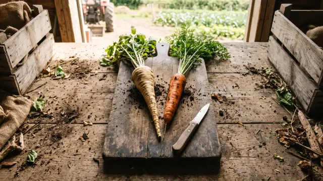 Deux légumes différents côte à côte sur une planche, comparaison avant de remplacer un ingrédient