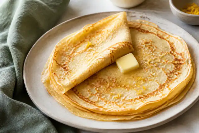 Crêpes maison fines et dorées avec une noisette de beurre